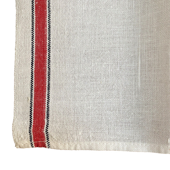 Vintage White Cotton Kitchen Tea Towel Chefs Cloth Classic Red Trim PAIR (2) - Picture 2 of 4